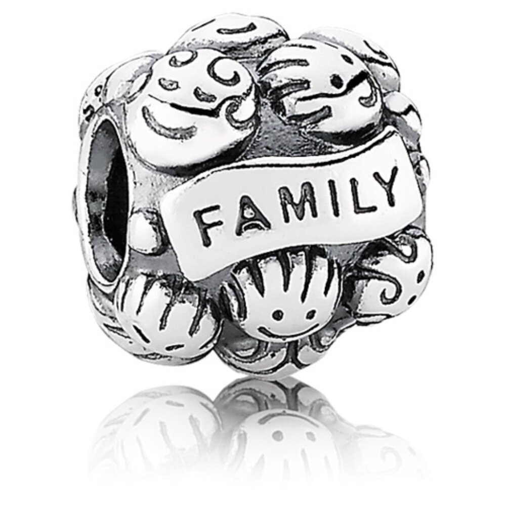 PANDORA Love & Family Charm Authentic Sterling Silver Smiling Faces Engraved